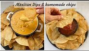 Mexican dips: salsa and cheese dip with homemade tortilla chips