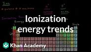 Ionization energy trends | Periodic table | Chemistry | Khan Academy