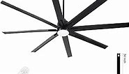 YUHAO 72 Inch Large Ceiling Fan with Light and Remote Control.6 Speed Reversible DC Motor, Dimmable Tri-Color Temperature LED.Black Industrial Style Ceiling Fan for Indoor or Covered Outdoor Use.
