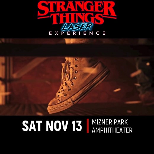 8.1K views · 628 reactions | ON SALE NOW! The Stranger Things Laser Experience is coming to Mizner Park Amphitheater in Boca Raton Saturday, November 13th at 7PM. Take a trip to the upside down with the biggest outdoor laser light experience followed by DJ Laz & DJ Johnny Quest spinning all your favorite 80's tunes. This is a family friendly event. Limited seating available. Be There If You Dare!  Get Tickets Here: bit.ly/StrangerLaser | Quest Live | Facebook
