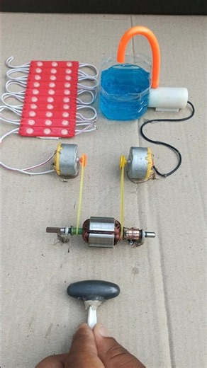 DIY Magnetic Attraction 🧲 →Motor Armature → Rubber Drive →2 Generators ⚡ →30 Red LEDs 🔴 + Water Pump