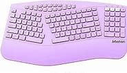 MEETION Ergonomic Keyboard, Multi-Device Bluetooth Keyboard with Wrist Rest, Full-Sized Cordless Split Keyboard, Type- C Rechargeable Keyboard, Ergo Keyboard for PC/Computer/Laptop/Window, Purple