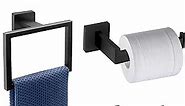 5 Piece Bathroom Hardware Set Black Towel Bar Set Matte Black Bathroom Hardware Accessories Set with 2 Towel Hook, Stainless Steel Wall Mounted Bathroom Towel Rack Set Square 16-Inch