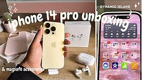 NEW iPhone 14 pro gold unboxing & setup + MagSafe Accessories ✨ asmr ✨ aesthetic