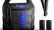 EARISE Vigorowl T65 Portable PA System with 2 Rechargeable Batteries, 30W Powerful Nonstop Playing Speaker, Bluetooth Karaoke Machine with 2 Microphones, for Outdoors and Indoors