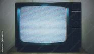 Old Television Screen Statics Zoom In Vintage TV. Vintage television with static noise interference, zoom in old TV. Motion background