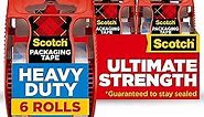 Scotch Heavy Duty Packaging Tape, 1.88" x 22.2 yd, Designed for Packing, Shipping and Mailing, Strong Seal on All Box Types, 1.5" Core, Clear, 6 Rolls with Dispenser (142-6)