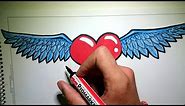 Como dibujar un corazon con alas