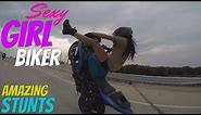 Beautiful Girl Biker Performs AMAZING Highway Motorcycle Stunts Riding Long Stunt Bike Wheelies