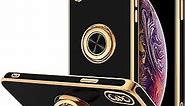 Hython Case for iPhone X Case & iPhone Xs Case Ring Stand [360° Rotatable Ring Holder Magnetic Kickstand] Shiny Plating Rose Gold Edge Soft TPU Bumper Cover Shockproof Protective Phone Cases, Gray