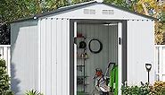JAXPETY Outdoor Storage Shed - Galvanized Metal Storage Shed for Garden Patio Backyard Lawn Outdoor Garden Shed with 2 Sliding Lockable Doors (White, 8'x8')