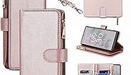 Jaorty Google Pixel 6a Phone Case for Women with Crossbody Strap Lanyard,Google Pixel 6a Wallet Case with Card Holer (5G 2022),Zipper Pocket PU Leather Phone Case for Pixel 6a 6.1 Inch,Rosegold