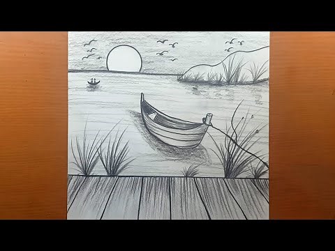 Desenho de paisagem fácil de desenho a lápis - novos desenhos a lápis | desenhar paisagem do rio