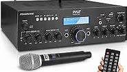 Pyle Wireless Microphone Power Amplifier System - 200W Dual Channel Sound Audio Stereo Karaoke Speaker Receiver w/USB, AUX, Microphone in w/Echo, Radio,Home Theater via RCA, Studio Use PDA8BUWM.5