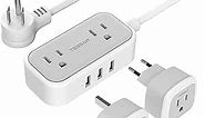 TESSAN European Travel Plug Adapter with Power Strip, EU UK Travel Extension Cord with 2 Outlet 3 USB, International Power Adaptor for US to Europe Italy Spain France Ireland (Type C/G/A) White Gray