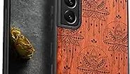 Carveit Wood Case for Galaxy S21 FE Case [Natural Wood & Black Soft TPU] Shockproof Protective Cover Unique Wooden Case Compatible with Samsung S21 FE 5G (Bohemian Flowers-Rosewood)