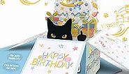 DTESL 3D Pop Up Funny Birthday Cards, 3D Black Cat Birthday Card for women, Cat Mom or Dad Greeting Cards for Every Cat Lover, Press the power button to play: plays hit song 'Happy Birthday'