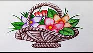 How to draw flower basket.Step by step(easy draw)