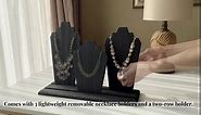 MOOCA Portable Lightweight Multiple Wooden Necklace Display Stand with 2-Row Holder, 3 Removable Displays, and Pegs on the Back, Black Color