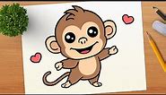 How To Draw A Cute Monkey || Draw So Cute Easy Step by Step ✨