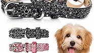 Rhinestone Leather Dog Collar Bling Dog Collars for Small Medium Large Dogs - Soft Microfiber Leather with Adjustable Stylish Sparkly Diamonds Studded Male and Female (1" Wide,Black,S)