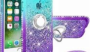 Muhxadf for iPhone SE 3 2022 Case, SE 2020 Case, iPhone 8 Case, iPhone 7 Case,Liquid Glitter Floating Case with Ring Holder, Girls Women Bling Shockproof Cover for iPhone SE3/SE2/8/7 -Clear Purple