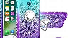Muhxadf for iPhone SE 3 2022 Case, SE 2020 Case, iPhone 8 Case, iPhone 7 Case,Liquid Glitter Floating Case with Ring Holder, Girls Women Bling Shockproof Cover for iPhone SE3/SE2/8/7 -Clear Purple