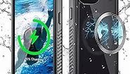 WIFORT for iPhone 12 Mini Waterproof Case with One Metal Ring Compatible with Magsafe Charger Accessories, Full Body Protective Cover Dustproof Snowproof for iPhone 12 Mini 6.1", Black+Clear