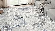Living Room Area Rugs - 8x10 Abstract Large Soft Indoor Washable Rug Neutral Modern Low Pile Carpet for Bedroom Dining Room Farmhouse Home Office - Grey Blue