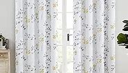 Beauoop Botanical Print Bedroom Curtains 108 Inches Long Full Blackout Window Curtain Panels Floral Thermal Insulated Drapes Leaf Grommet Top Window Treatment,52 x 108 Inch,White/Yellow/Gray(2 Panels)