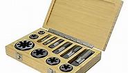 Drill America 12 Piece Carbon Steel NPT Pipe Tap and Die Set, 1/8", 1/4", 3/8", 1/2", 3/4" and 1" in Wooden Case