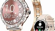 Smart Watches for Women (Answer/Make Call) with Diamonds, 1.3”HD Screen Bluetooth Smartwatch for Android iOS Phones, IP68 Waterproof Fitness Activity Trackers with Heart Rate/SpO2/BP/Sleep Monitor