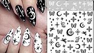 3D Metallic Nail Stickers Decal Self-Adhesive Nail Sticker Black White Line Butterfly Star Moon Nail Art Design Constellation Decals DIY Nail Tips Decorations Manicure for Women Girls 6sheets