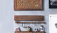 X-cosrack Rustic-Brown-Wall-Jewelry-Organizer, Wall Hanging Jewelry Display with Removable Bracelet Rod from Wooden Wall-Mounted Mesh Jewelry Organizer Wooden Earring Bracelet Holder for Necklace