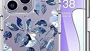 LUHOURI for iPhone 15 Pro Case with Screen Protector - Crystal Clear Durable Cover - Fashionable Designs for Women and Girls - Slim Fit Shockproof Protective Phone Case 6.1",Cute Blue Floral Flower