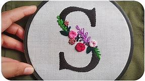 Floral Monogram S Embroidery Tutorial | How to Embroder letters | Embroidery video - Let's Explore