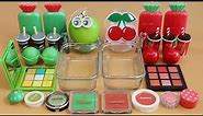 Green Apple VS Cherry'Mixing Eyeshadow,Makeup and glitter Into Slime.★ASMR★Satisfying Slime Video