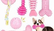 Puppy Toys, 6 Pack Dog Chew Toys for Puppy, Cute Pink Small Dog Toys, Teething Toys for Puppies, Soft Durable Interactive Chew Toy for Small Dogs