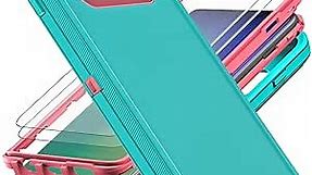 for Samsung Galaxy S10 Plus Case, with 2Pcs [Self Healing Flexible TPU Screen Protector & Camera Lens Protector] Military Grade 3 in 1 Heavy Duty Case for Galaxy S10 Plus (Aqua Blue/Pink)