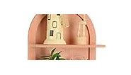 1 Pcs Arched Wood Wall Shelf 4 Tiers Boho Wall Shelves Curved Wall Mount Wooden Bookshelf for Wall Living Room Bathroom Decor Storage, 12" D x 30" W x 5.5" H (Pink Color)
