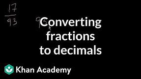 Converting fractions to decimals | Decimals | Pre-Algebra | Khan Academy