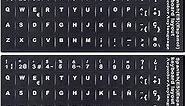 Spanish Keyboard Stickers(2PCS), Spanish-English Keyboard Letters Replacement Sticker with White Font on Black Background Universal for Laptop Desktop Computer, Matte Spanish Alphabet Sticker