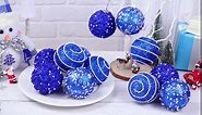 12 Pcs Navy Blue Christmas Ball Ornaments, 2.76 Inch Sequin Christmas Balls Navy Blue Christmas Tree Ornaments Glitter Christmas Ornaments Plastic Hanging Pearl Balls for Trees