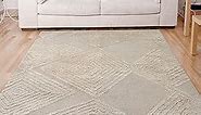 Antep Rugs Palafito 6x9 Geometric Shag Diamond High-Low Pile Textured Indoor Area Rug (Beige, 6'7" x 9')