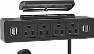 Under Desk Power Strip, VILONG Adhesive Wall Mount Power Strip with USB, Desktop Power Outlets, Removable Mount Multi-Outlets with 4 USB Ports, 4 AC Plugs for Home Office Reading 6.5FT Cord