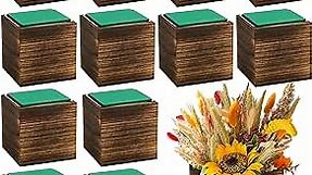Dandat 12 Set Wood Cube Planter Box Square Wood Vase Rustic Cube Planter Box with Removable Plastic Liner Floral Foam Blocks for Centerpieces Home Wedding Garden Decor, Country Style (4 x 4 x 4)