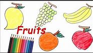 How to Draw Fruits - Banana, Orange, Apple, Grapes, Coloring Fruits - Drawing Coloring With Crayons