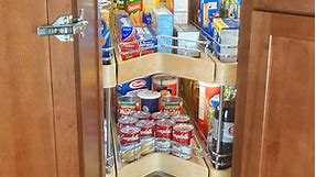 Easy Access Corner Pantry Featuring 360 Degree Double Shelf Unit by Omega National with 2 Full Extension Drawers | KitchenSource.com