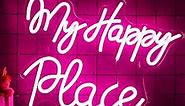 My Happy Place Neon Sign Pink Neon Signs Letters Neon Lights for Bedroom Happy Light for Wedding Decoration Birthday Party Girls Bedroom Wall Decor