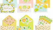 VNS Creations 50 pack Lemon Thank You Cards with Envelopes & Stickers - 4x6 Blank Cards Bulk Box Set - Large Thank You Notes for Wedding, Graduation, Business, Baby & Bridal Shower (5 Citrus Designs)